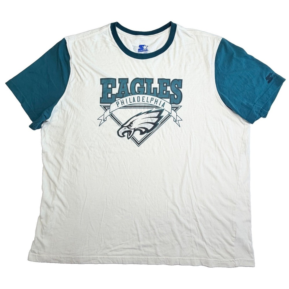 Starter Philadelphia Eagles Ringer T-Shirt NFL Logo White Green Men's 3XL